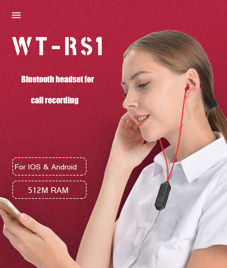 WT-RS1 Bluetooth call recording headset (red)